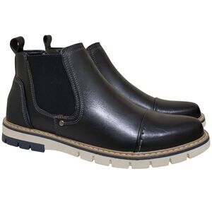 Vance Co Men Waylon Cap Toe Chelsea Ankle Boots Size US 9M Black Faux Leather